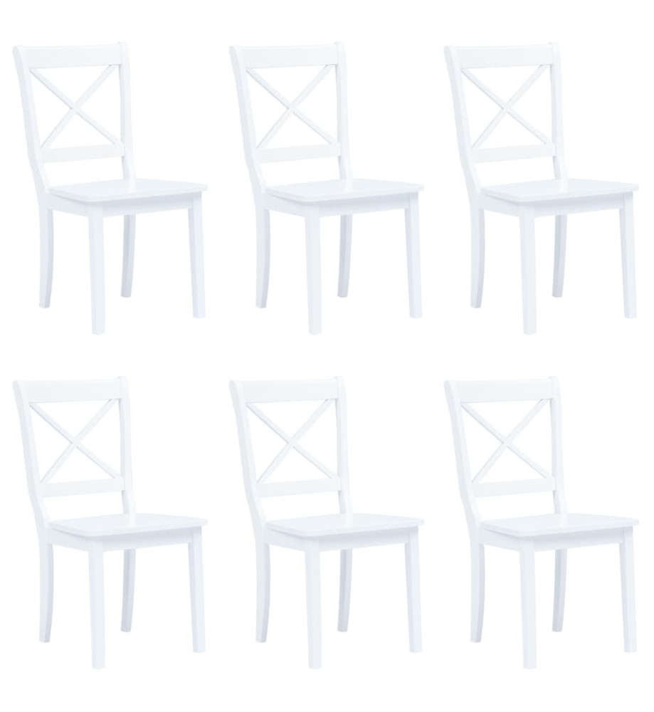 Chaises à manger lot de 6 blanc bois d'hévéa massif