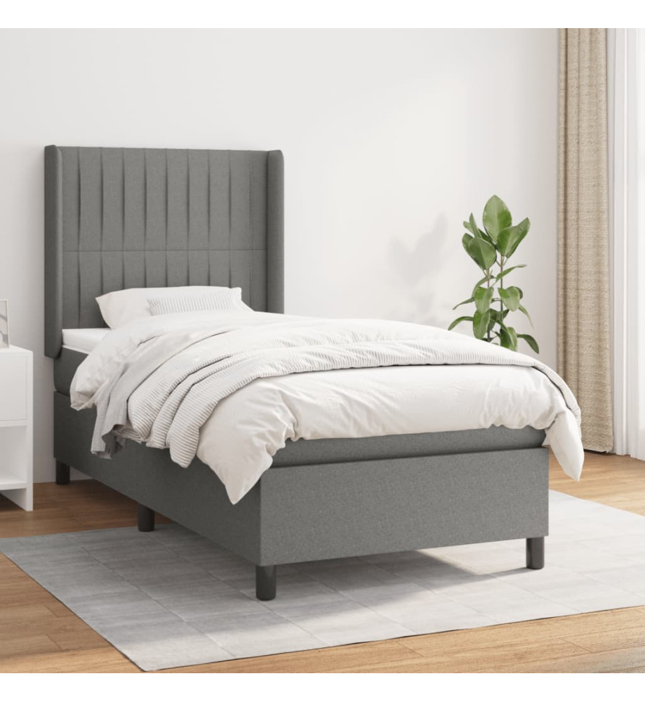 Lit à sommier tapissier avec matelas Gris foncé 90x200 cm Tissu Lit à sommier tapissier avec matelas Gris foncé 90x200 cm Tissu