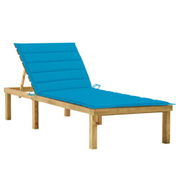 Chaise longue avec coussin bleu Bois de pin imprégné