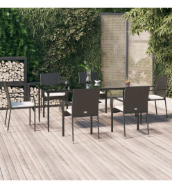 Ensemble à dîner de jardin et coussins 7pcs Noir Résine tressée