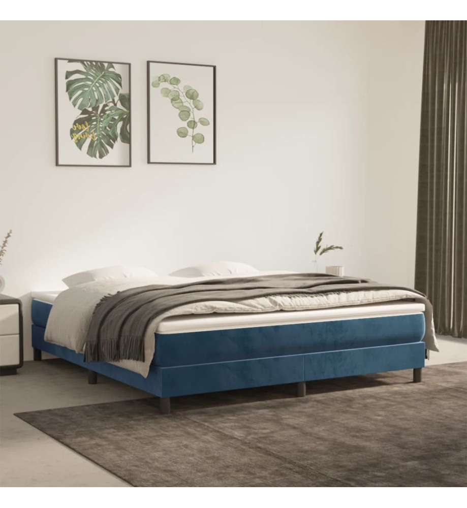 Lit à sommier tapissier et matelas Bleu foncé 160x200cm Velours Lit à sommier tapissier et matelas Bleu foncé 160x200cm Velours