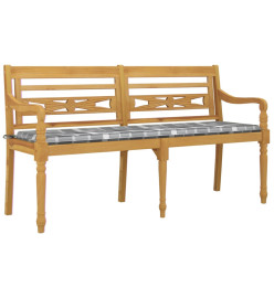 Banc Batavia coussin à motif de carreaux gris 150cm Bois teck