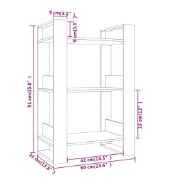 Bibliothèque/Séparateur de pièce Blanc 60x35x91 cm Pin solide