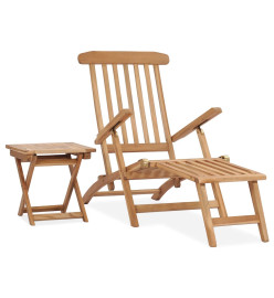 Chaise longue de jardin avec repose-pied et table Bois de teck