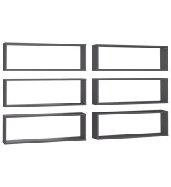 Étagères cube murales 6 pcs Gris 80x15x26,5 cm Aggloméré