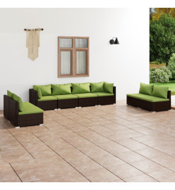 Salon de jardin 8 pcs avec coussins résine tressée marron