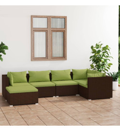 Salon de jardin 6 pcs avec coussins Résine tressée Marron