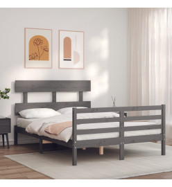 Cadre de lit avec tête de lit gris 140x200 cm bois massif