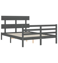 Cadre de lit avec tête de lit gris 140x200 cm bois massif
