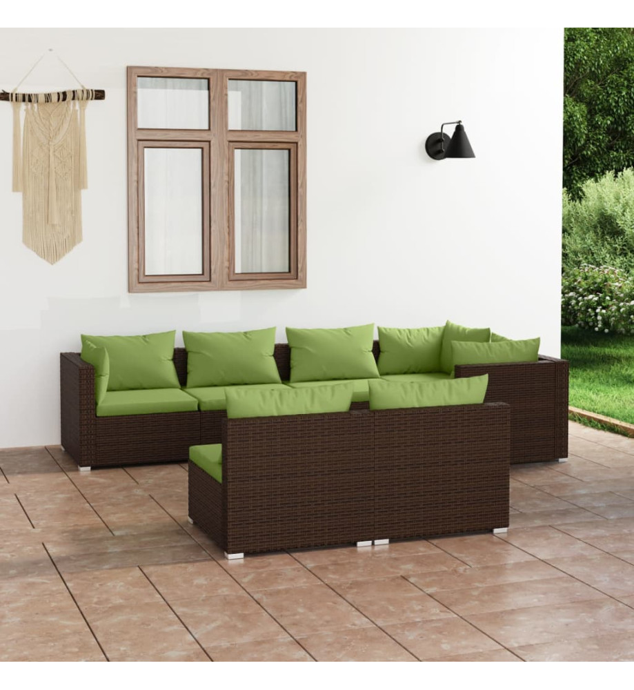 Salon de jardin 7 pcs avec coussins Marron Résine tressée Salon de jardin 7 pcs avec coussins Marron Résine tressée