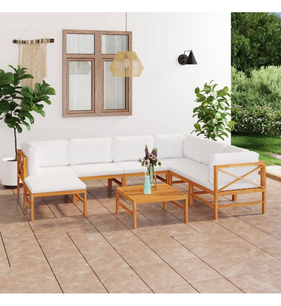 Salon de jardin 8 pcs avec coussins crème Bois de teck solide Salon de jardin 8 pcs avec coussins crème Bois de teck solide
