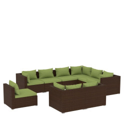 Salon de jardin 9 pcs avec coussins Résine tressée Marron