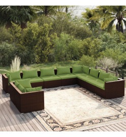 Salon de jardin 10 pcs avec coussins Marron Résine tressée