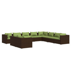 Salon de jardin 10 pcs avec coussins Marron Résine tressée