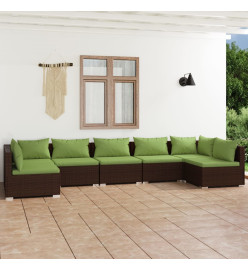 Salon de jardin 7 pcs avec coussins Résine tressée Marron