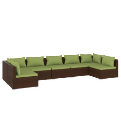Salon de jardin 7 pcs avec coussins Résine tressée Marron
