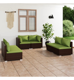 Salon de jardin 6 pcs avec coussins Résine tressée Marron