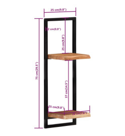 Étagères murales 2 pcs 25x25x75 cm Bois d'acacia et acier