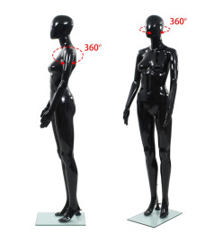 Mannequin femme corps complet base verre Noir brillant 175 cm