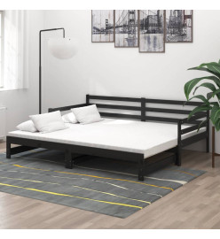 Lit coulissant Noir Bois de pin massif 2x(90x200) cm