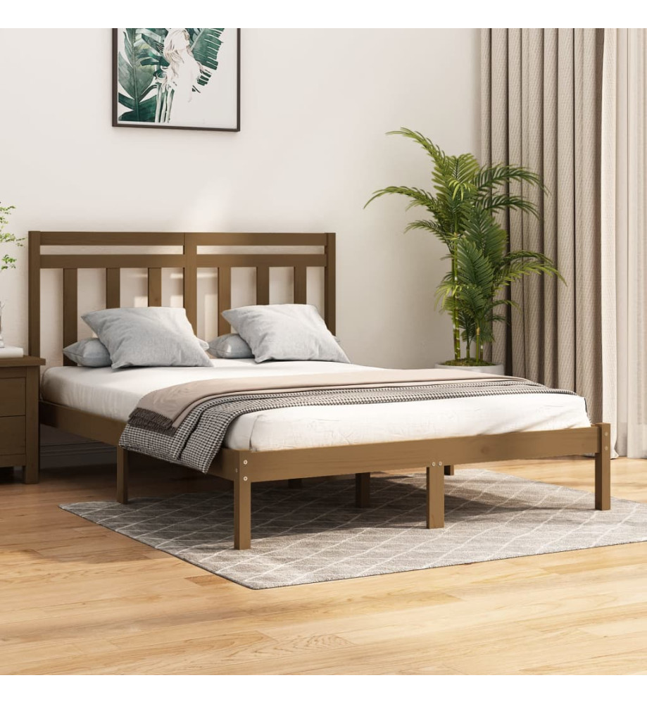 Cadre de lit Marron miel Bois massif 160x200 cm Cadre de lit Marron miel Bois massif 160x200 cm