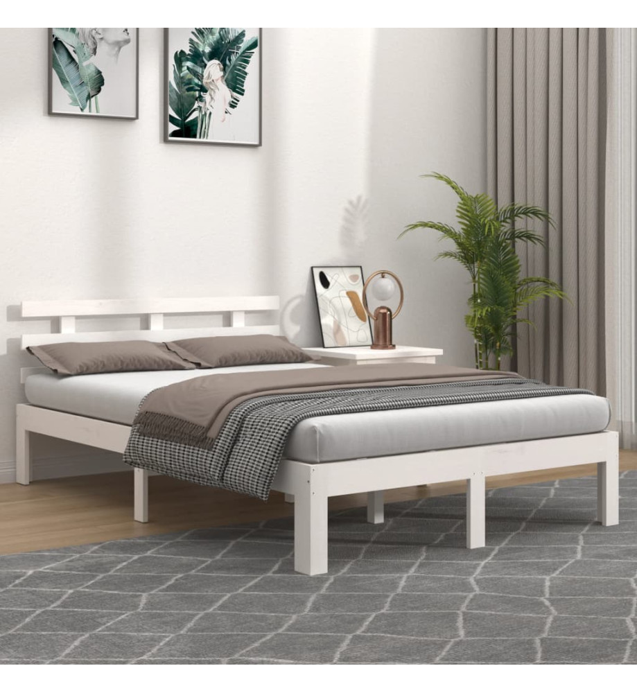 Cadre de lit Blanc Bois massif 140x190 cm Cadre de lit Blanc Bois massif 140x190 cm