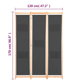 Cloison de séparation 3 panneaux Gris 120x170x4 cm Tissu