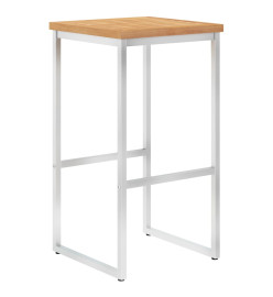 Chaises de bar lot de 2 bois de teck solide et acier inoxydable