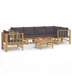 Salon de jardin 7 pcs avec coussins gris foncé bambou
