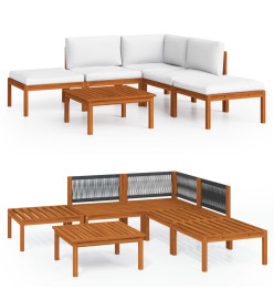 Salon de jardin 6 pcs avec coussins Crème Bois d'acacia solide