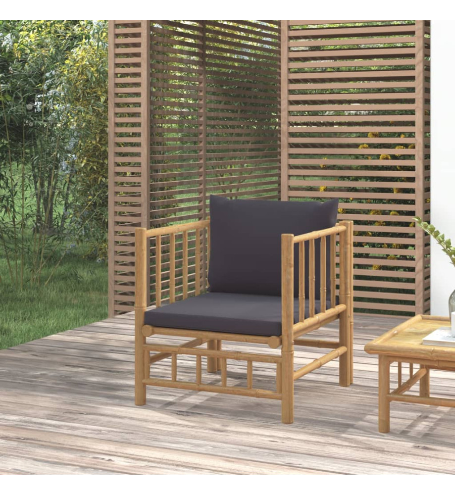 Canapé de jardin avec coussins gris foncé bambou Canapé de jardin avec coussins gris foncé bambou