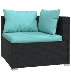 Salon de jardin 7 pcs avec coussins Résine tressée Noir