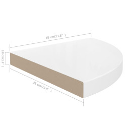 Étagères d'angle flottantes 4pcs blanc brillant 35x35x3,8cm MDF