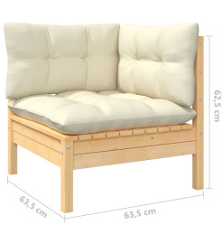 Salon de jardin 10 pcs avec coussins crème bois de pin