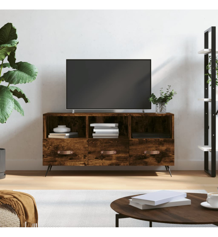 Meuble TV chêne fumé 102x36x50 cm bois d'ingénierie