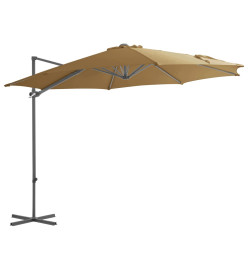 Parasol en porte-à-faux avec mât en acier Taupe 300 cm