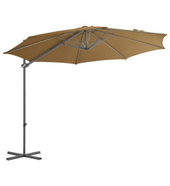 Parasol en porte-à-faux avec mât en acier Taupe 300 cm