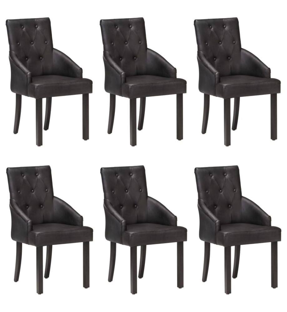 Chaises à manger lot de 6 noir cuir de chèvre véritable