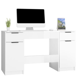 Bureau avec armoire latérale Blanc brillant Bois d'ingénierie