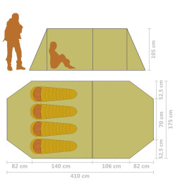 Tente de camping pour 4 personnes gris et orange