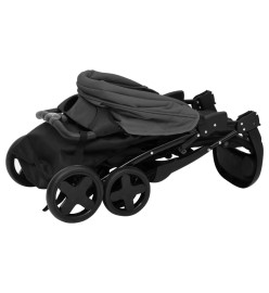 Poussette pour bébé 3-en-1 Gris foncé et noir Acier