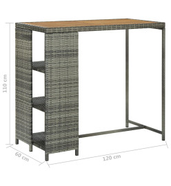 Table de bar avec rangement Gris 120x60x110 cm Résine tressée