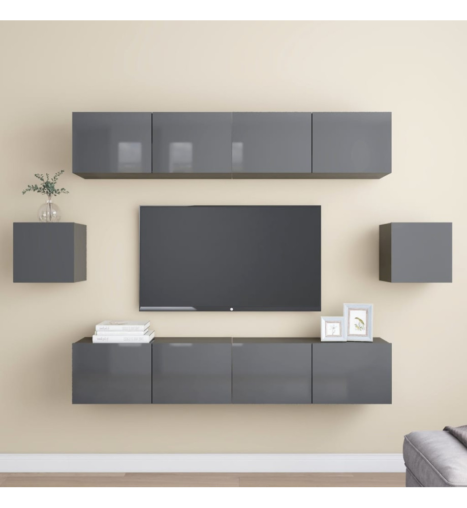 Ensemble de meuble TV 6 pcs Gris brillant Aggloméré