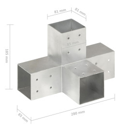 Connecteurs de poteau 4 pcs Forme en X Métal galvanisé 81x81 mm