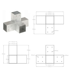 Connecteurs de poteau 4 pcs Forme en X Métal galvanisé 81x81 mm