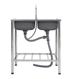 Évier de camping Double lavabo avec robinet Acier inoxydable