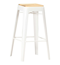 Tabourets de bar lot de 4 blanc bois de manguier massif