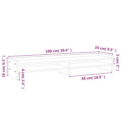 Support de moniteur Noir 100x24x16 cm Bois de pin solide