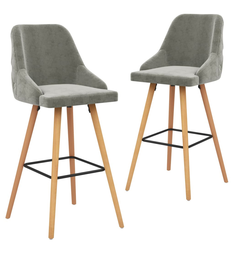 Tabourets de bar lot de 2 gris clair velours