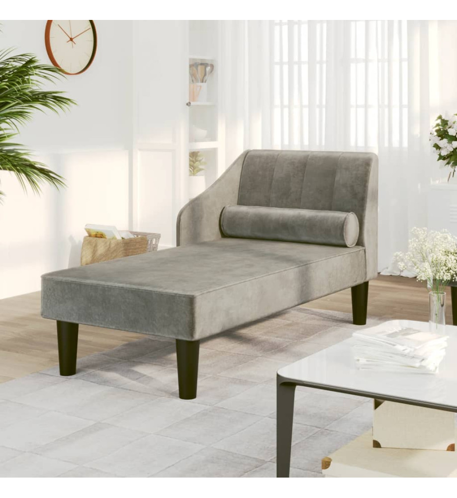 Chaise longue avec traversin gris clair velours